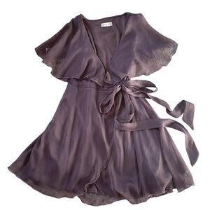 Altar'd State Chiffon S Dress | Sheer Flutter Sleeves, Wrap, Romantic Purple EUC